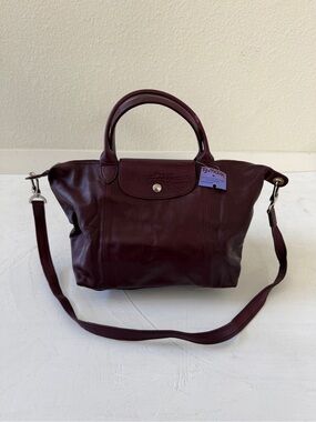 Longchamp Le Pilage Top Handle Leather Bag Burgundy NWT